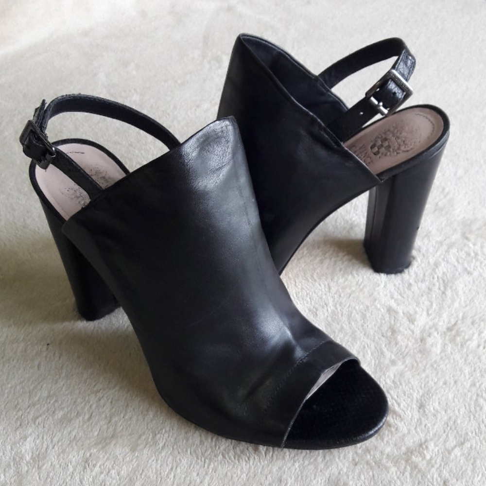 Vince Camuto Black Leather Block Heels